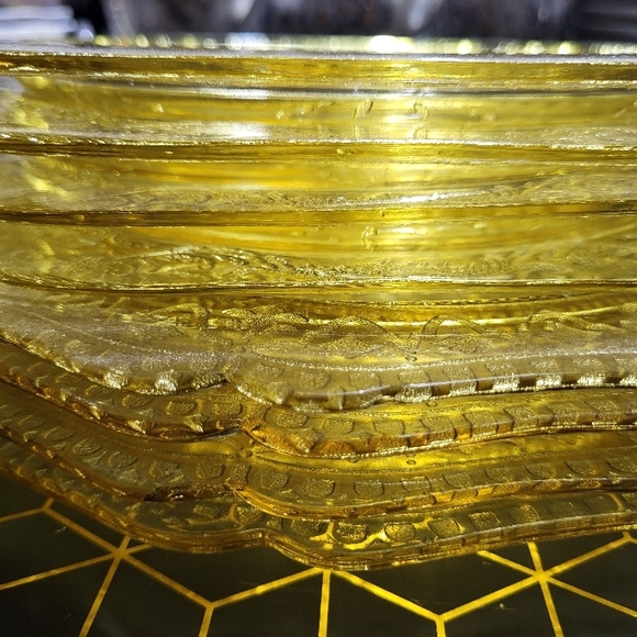 Vintage Amber Depression Glass Dinnerware Set, Dinner & Lunch Plates, Cups & Sau - Picture 9 of 16